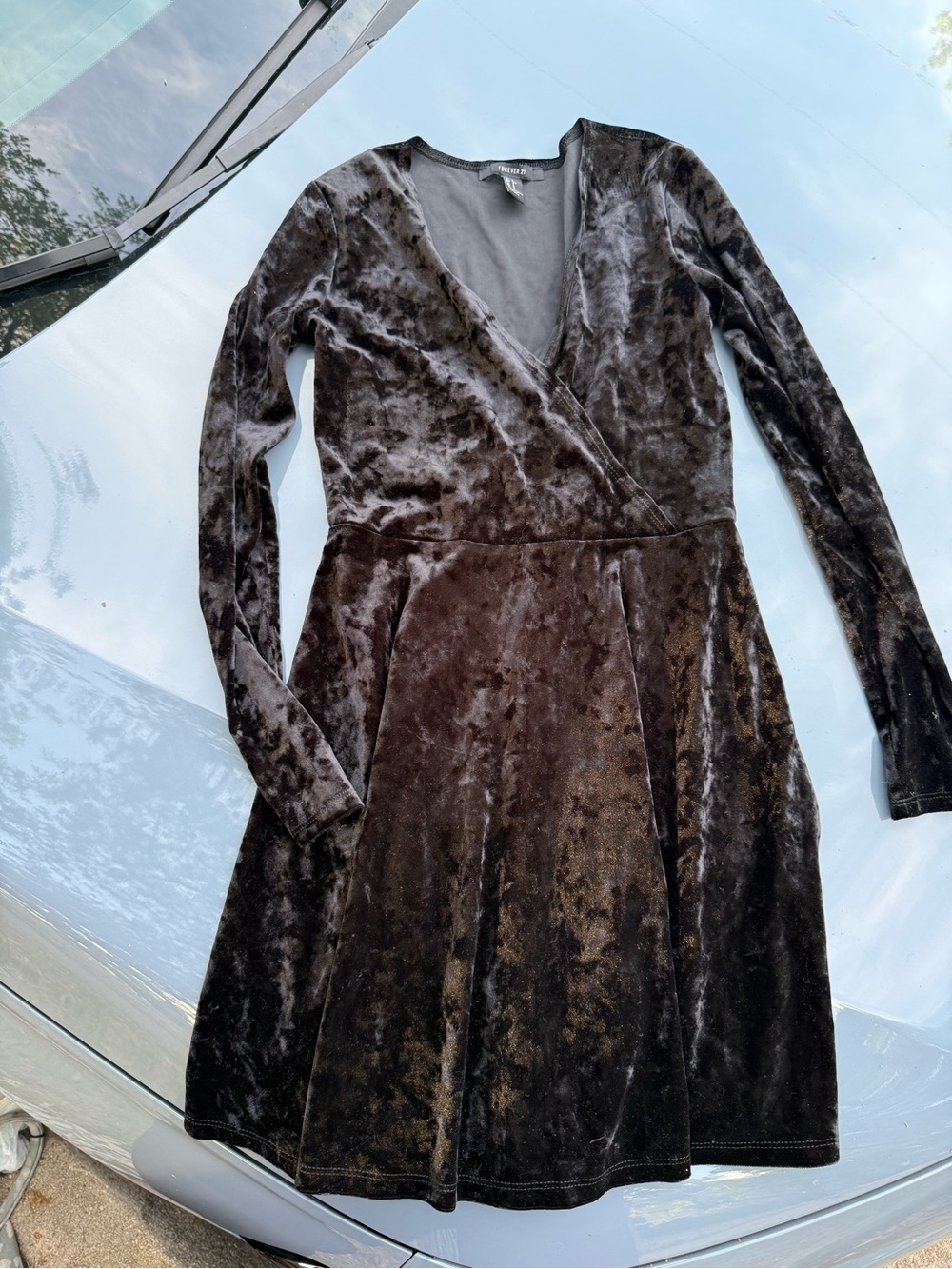 Forever 21 Black Velvet Long-Sleeve Wrap Fit-and-Flare Dress